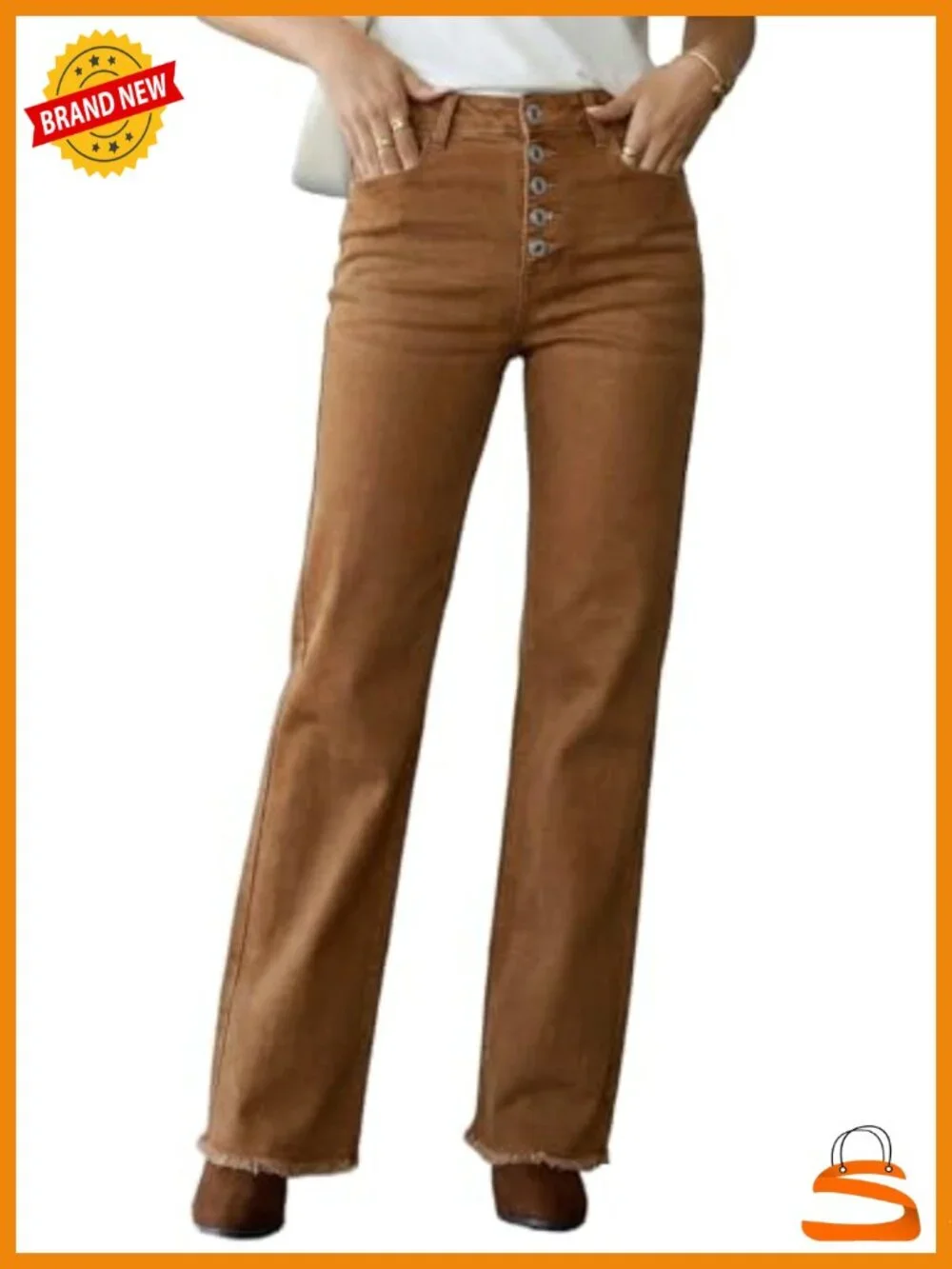 Womens Wide Leg Jeans High Waisted Stretchy Button Fly Raw Hem Denim Pants